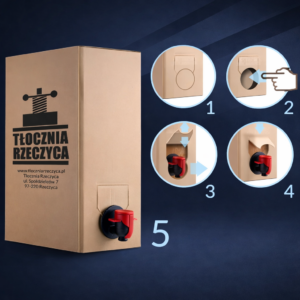Karton Bag-in-Box 3L / 5L – opakowanie do soku Węgle Rzeczyca dla aktywnych (z otworem na kranik)